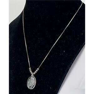 VTG Sterling Silver Pegasus Unicorn Etched Glass Pendant Necklace Beaded Chain